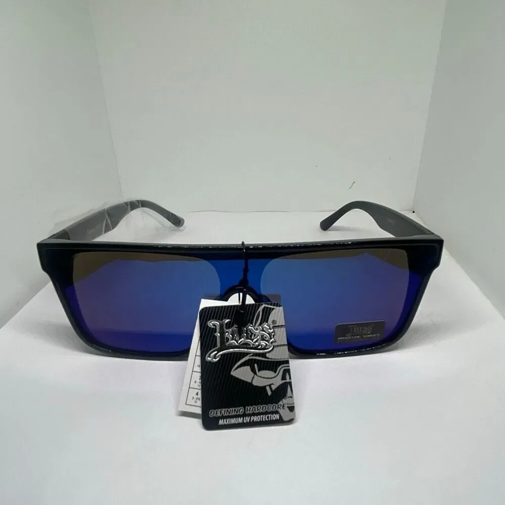 Locs Hardcore Shield Sunglasses Mirrored Lenses Black Frame UV Protection New